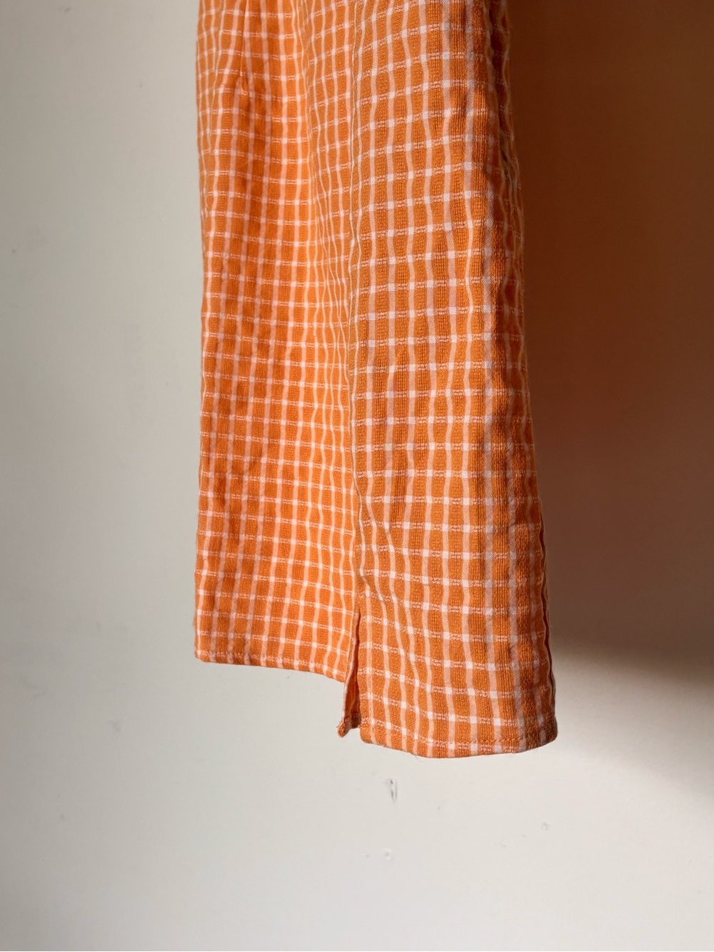 Altar'd State Apricot Gingham Puff-Sleeve Tie-Front Mini Dress Size Small - Picture 5 of 10